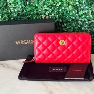 Versace Red Quilted Women's Zip Around Wallet Brand New!